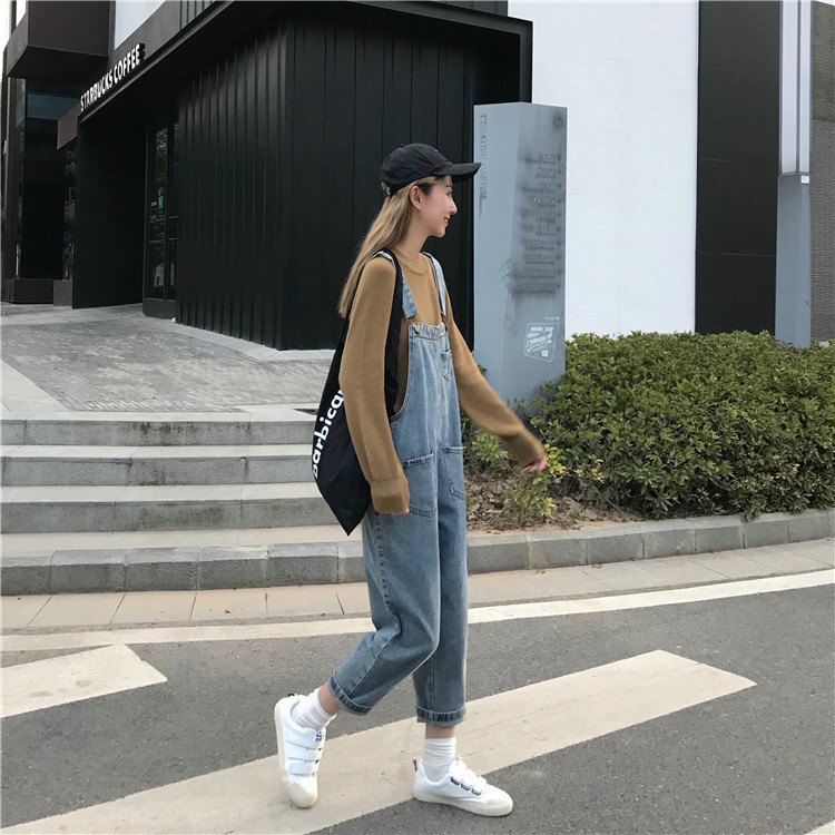 Summer new denim overalls for women, Korean style loose high-waisted, trendy and versatile, slimming straight-leg ins pants pic 8
