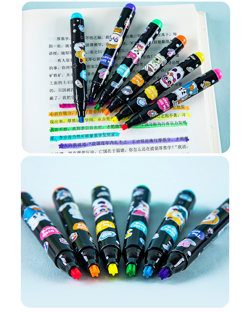 荧光笔H531-6创意小恶魔五角星6支装 学生文具划句记号笔标记笔详情12