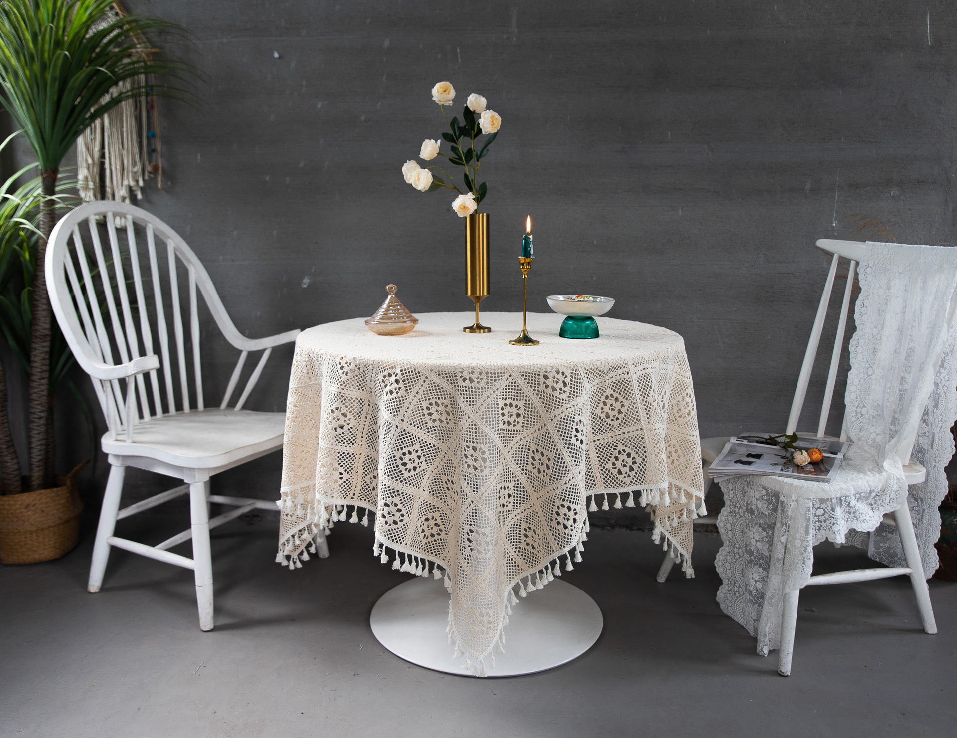 Korean hollowed-out crochet cotton thread woven tablecloths, square cultural art cross-border cover tablecloths, Taiwanese lace table MATS pic 2
