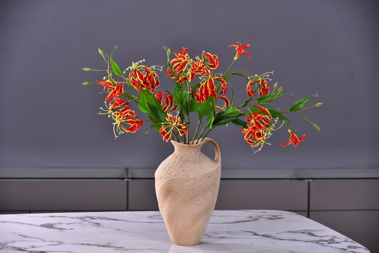 Lanjin artificial Plant Long Branch 3-head Jialan Flame Lily, high-end artificial flower, artificial flower, artificial flame lily, strange lily, home decoration pic 6