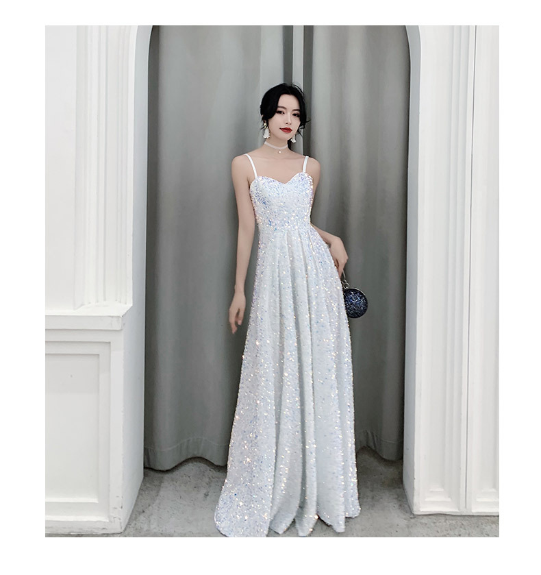 白色超仙气质长款生日礼服裙女2022年新款吊带亮片派对宴会连衣裙详情15