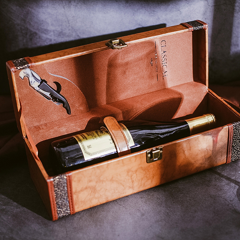 Four red wine gift boxes, red wine leather boxes, antique box series, red wine boxes, Mid-Autumn Festival gift boxes, red wine packaging gift boxes pic 10