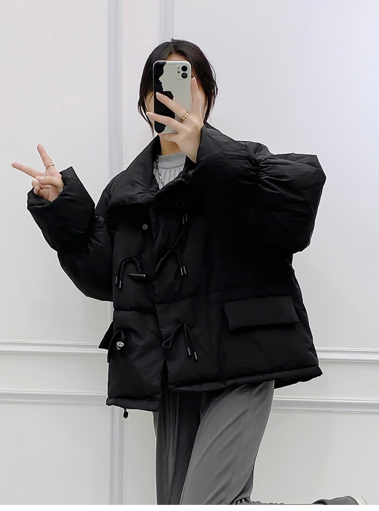 韩系仙女牛角扣羽绒服女洋气短款新款韩版宽松白鸭绒面包服外套潮详情22