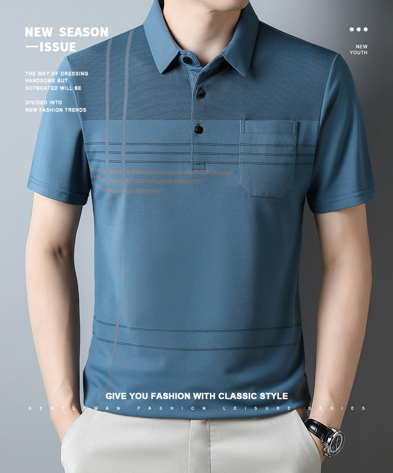 Mercerized cotton skin-friendly, breathable and antibacterial short-sleeved T-shirt for men, true pocket polo short-sleeved light luxury casual sports T-shirt pic 11