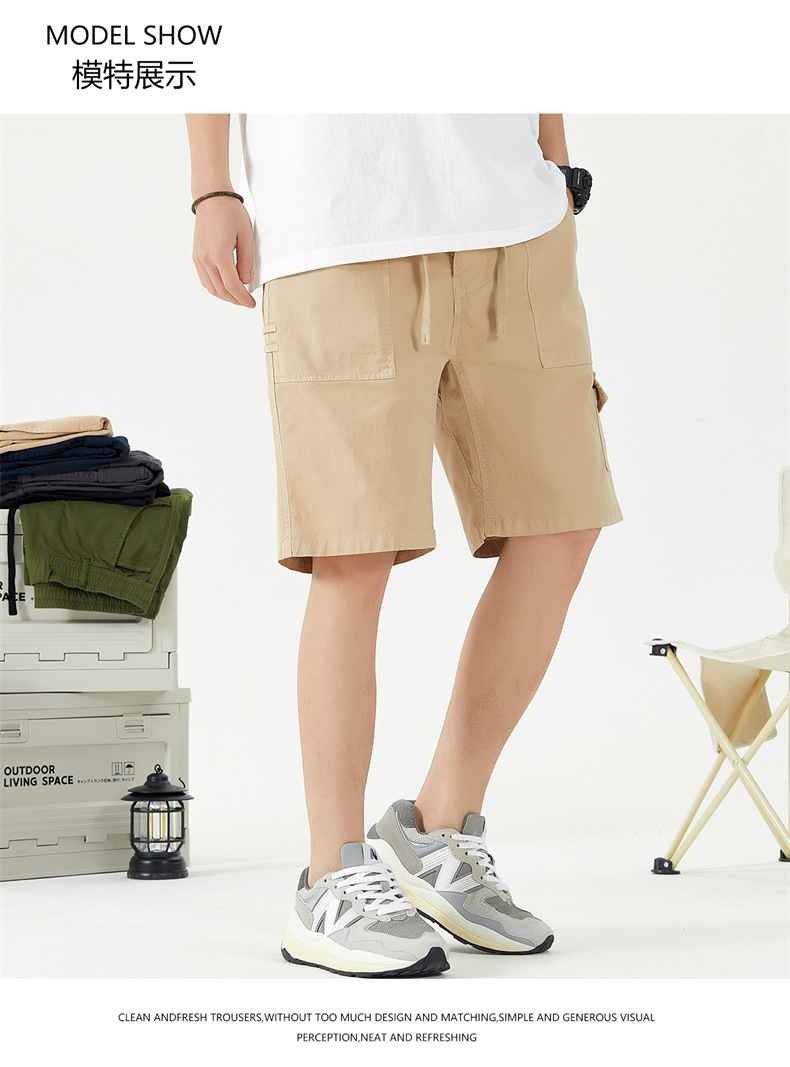 OLA 美式复古男士休闲水洗工装裤五分裤简约多袋百搭潮流设计感详情8