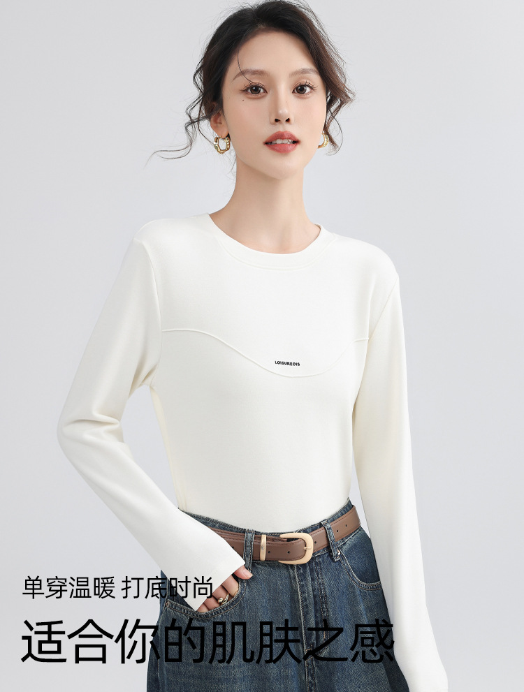 300克德绒加绒加厚圆领打底衫秋冬新款自发热时尚长袖t恤女上衣详情1