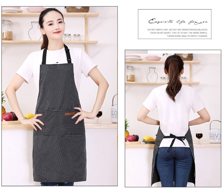 Cotton and linen neck hanging striped export apron, home, restaurant, kitchen, baking waist, Japanese work apron wholesale with printing pic 14