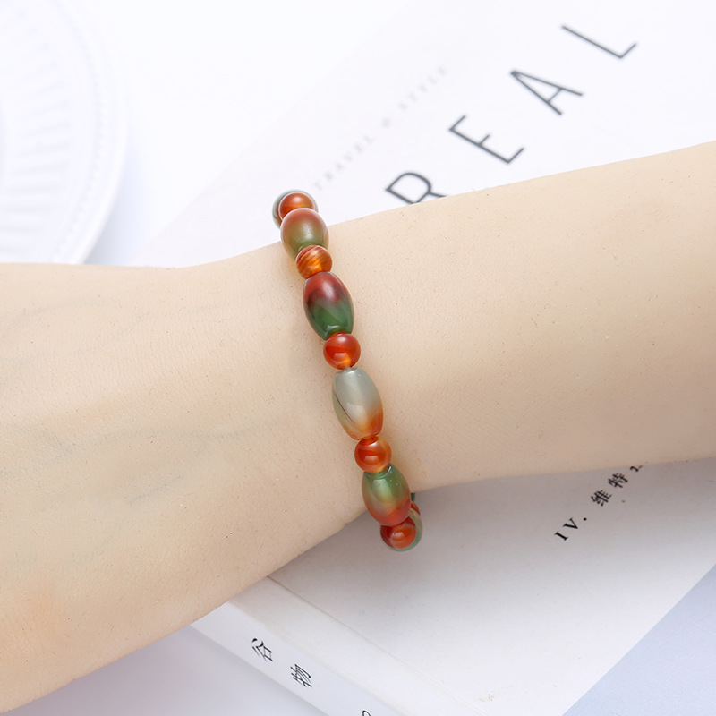 Natural seven-color peacock agate bracelet, rice beads, single circle red agate bracelet, best friend crystal couple jewelry wholesale pic 9