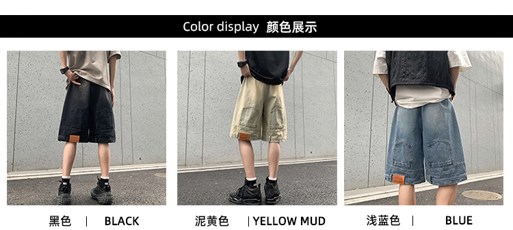 美式高街倒装牛仔短裤男夏季薄款小众设计感痞帅宽松休闲五分裤子详情3