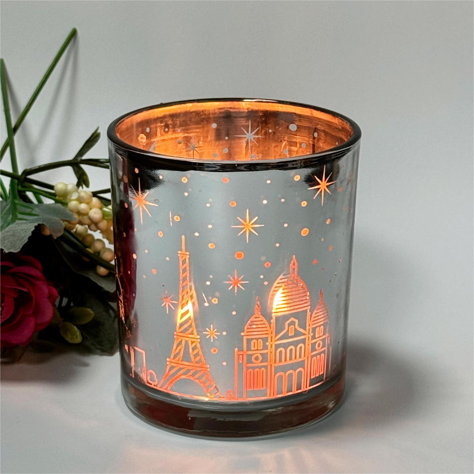城市星空街景蜡烛玻璃杯烛台空杯电镀激光镂空LED光感香薰蜡烛杯详情20