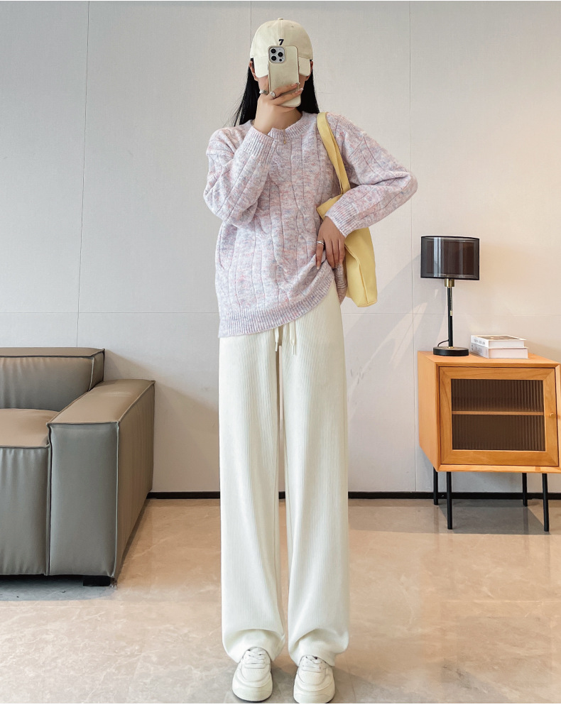 150-240斤胖MM大码女裤欧棉绒秋季高腰窄版阔腿裤垂坠感休闲裤子详情19