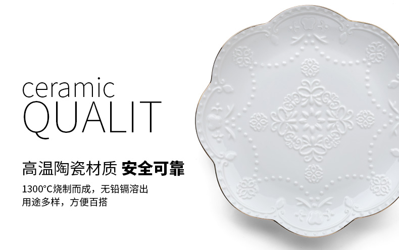 欧式浮雕蝴蝶宫廷手绘描金边陶瓷骨瓷圆盘子正方蛋糕碟西餐牛排盘详情7