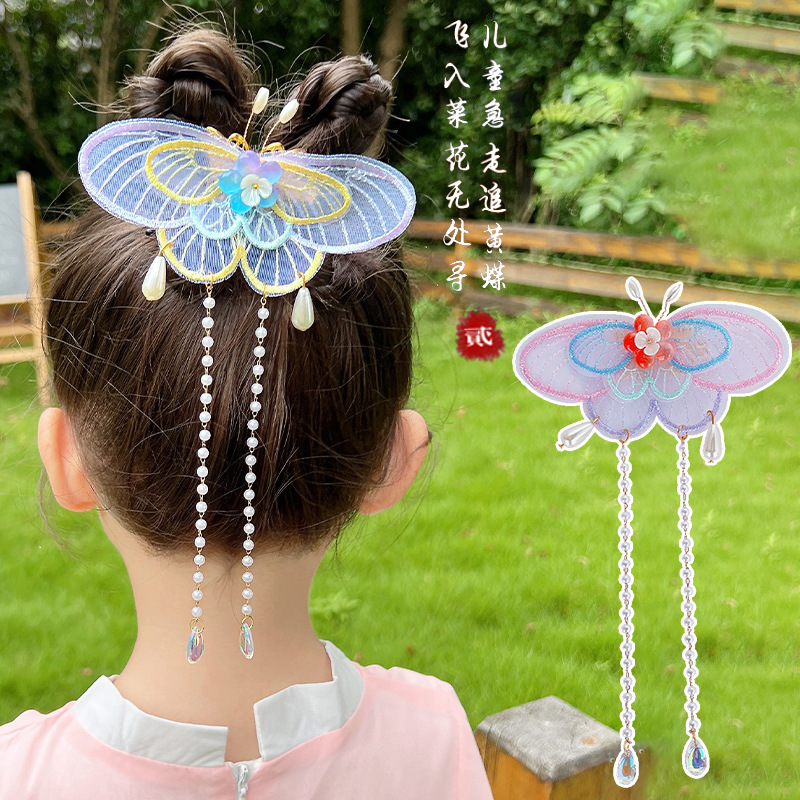 中国风儿童头饰套装女童汉服发夹古风发卡步摇超仙流苏蝴蝶发饰详情4