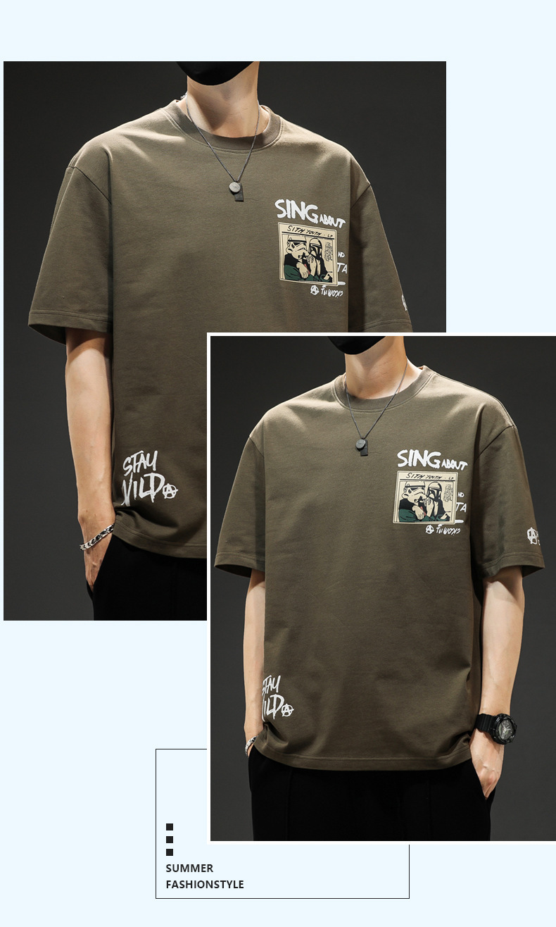 Summer short-sleeved T-shirt for men, a trendy brand, off-the-shoulder breathable casual thin half-sleeve T-shirt, round-neck five-quarter sleeve T-shirt for men pic 16