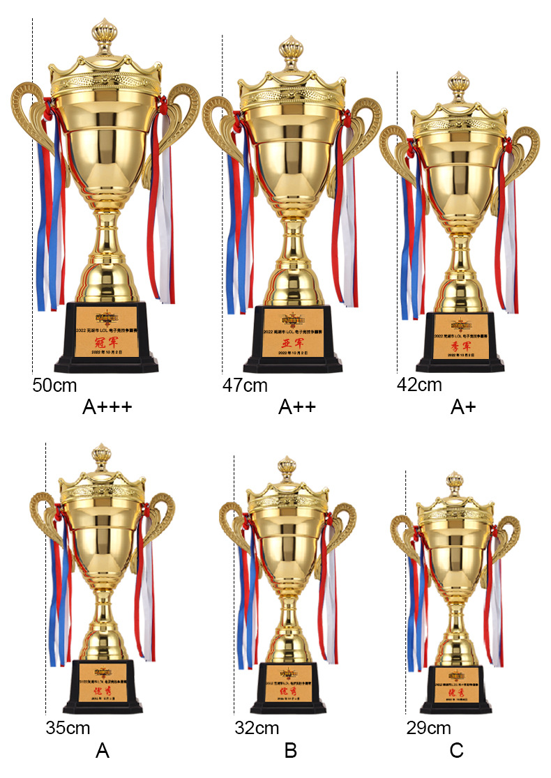 Metal universal large trophy, basketball and football sports meeting champion, alloy electroplated trophy, double-ear covered gold cup pic 3