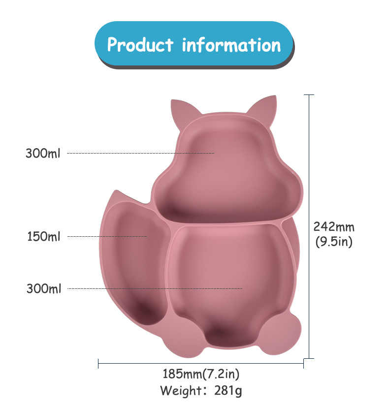 En stock vajilla de silicona de ardilla juego de accesorios de silicona de bebé tenedor de bebé cuchara de una pieza juego de plato de silicona pic 3