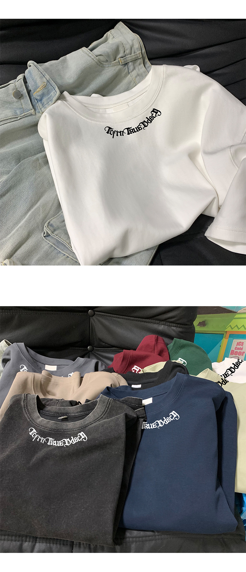 字母印花纯棉重磅短袖T恤男夏季潮牌ins半袖打底衣服港风宽松体恤详情4