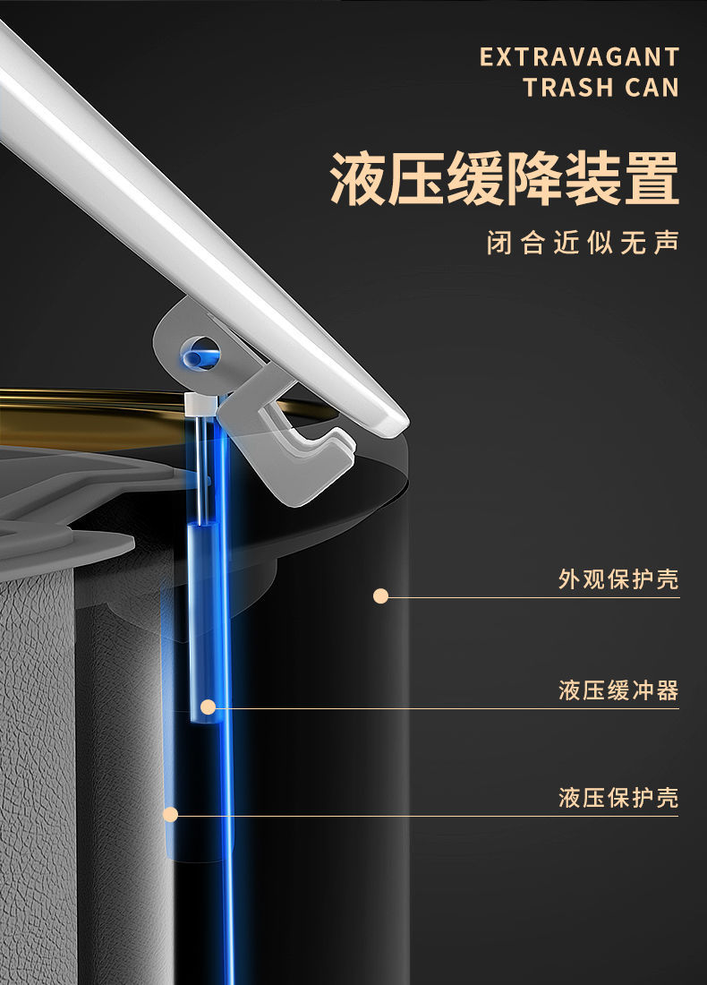 包邮轻奢垃圾桶不锈钢脚踩客厅欧式带盖家用卧室拉脚踏式新款床边详情10