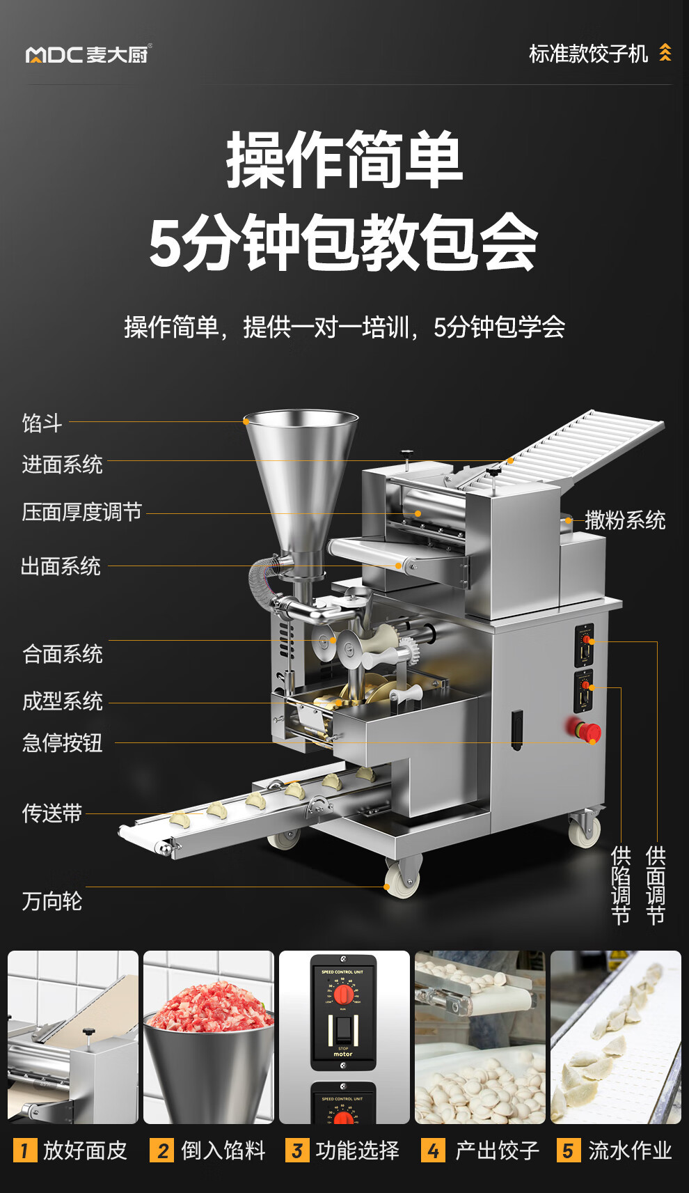 Mai Dachu dumpling-making machine, wonton and water dumpling machine, fully automatic dumpling machine imitating manual operation, commercial large-scale kitchen and canteen pic 5