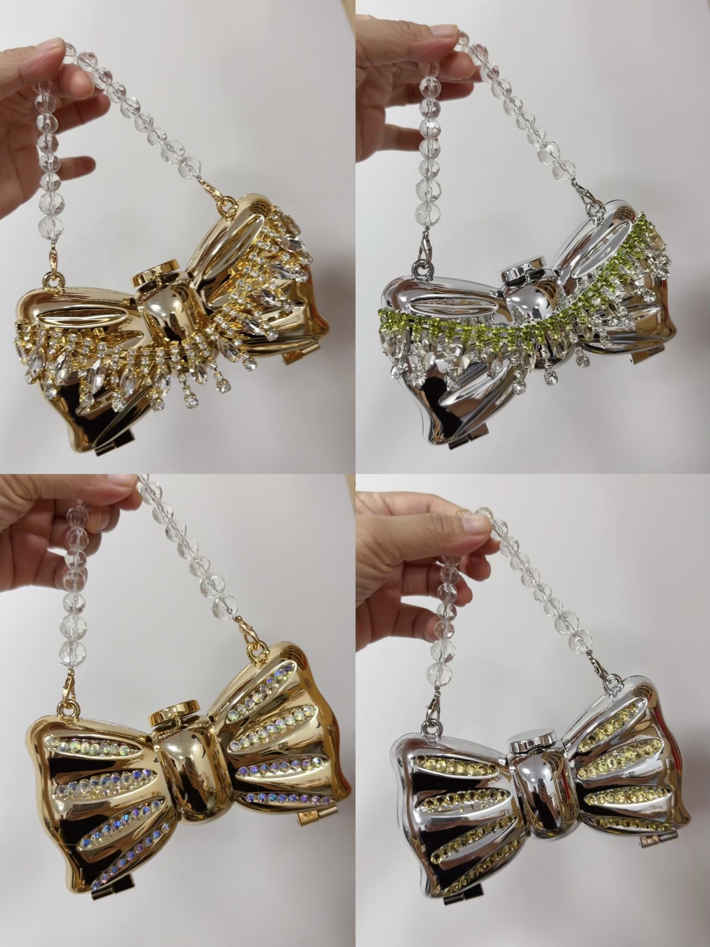 Verano 2025 nuevo mini accesorio pequeño maquillaje fresco bolsa espejo cadena crossbody bolsa mujer con diamantes lazo pic 1