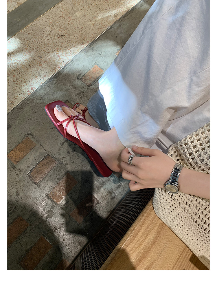 羊皮版葡萄妈同款法式方头高跟鞋细带粗跟平底拖鞋女夏季扭结凉拖详情21