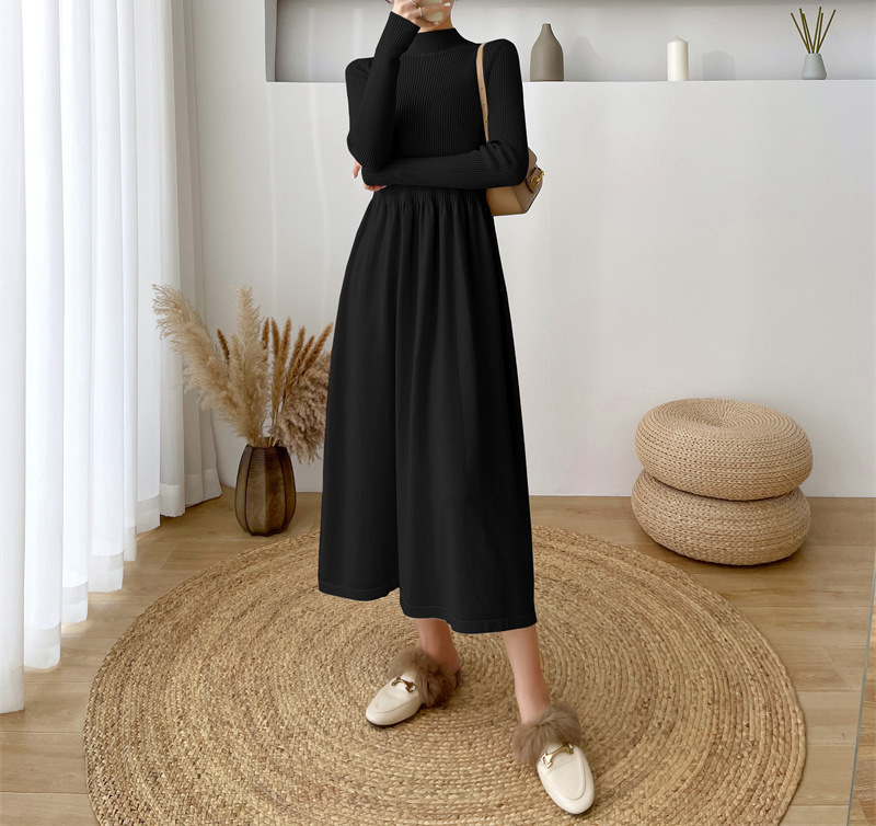 Semi-high neck mid-length elegant woolen dress, new autumn/Winter 2024 Korean-style long-sleeved base knitted dress for women pic 46