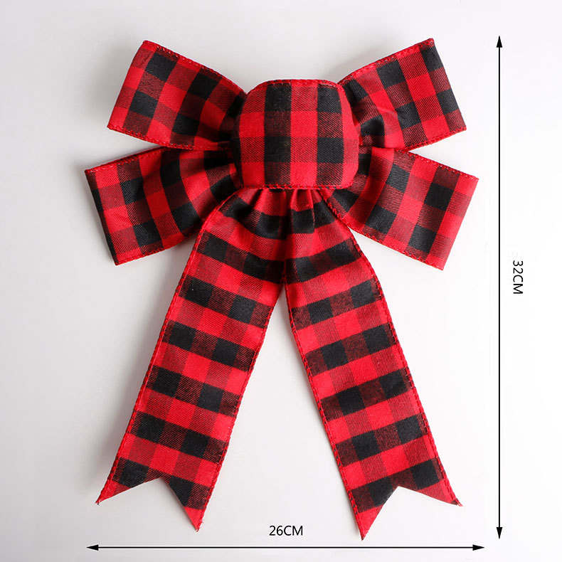 Wholesale of handcrafted Christmas tree ornaments and pendants with black, white, red and black checkered patterns made of Simisi faux linen ribbons pic 34