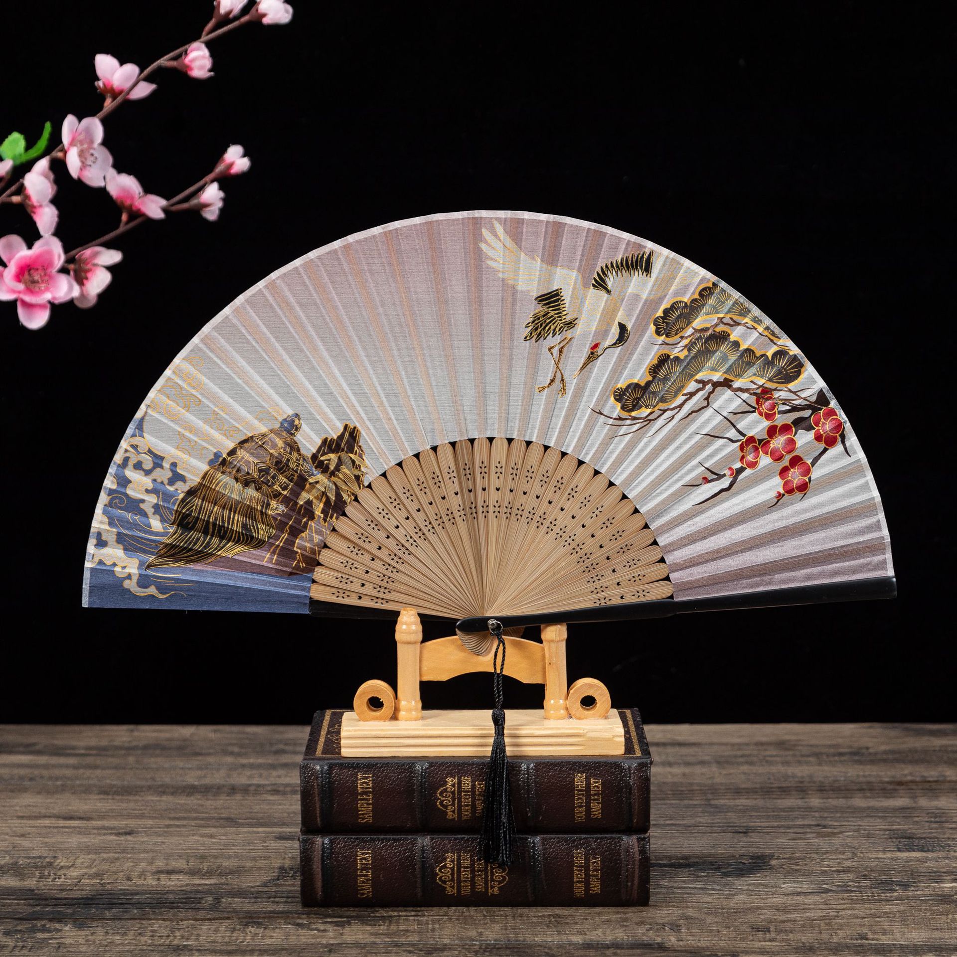 仿真丝娟面日式和风江户日本竹柄折扇 富士山系列和服扇子详情4