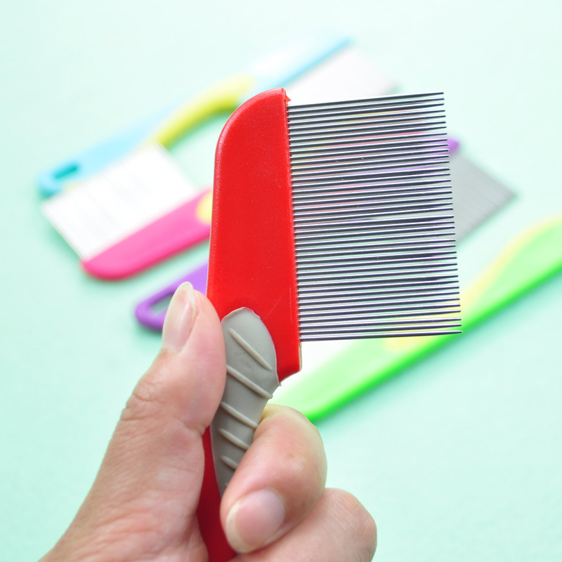 Pet comb, long needle, dense teeth, flea comb, colorful plastic grooming comb, pet stainless steel needle pic 8