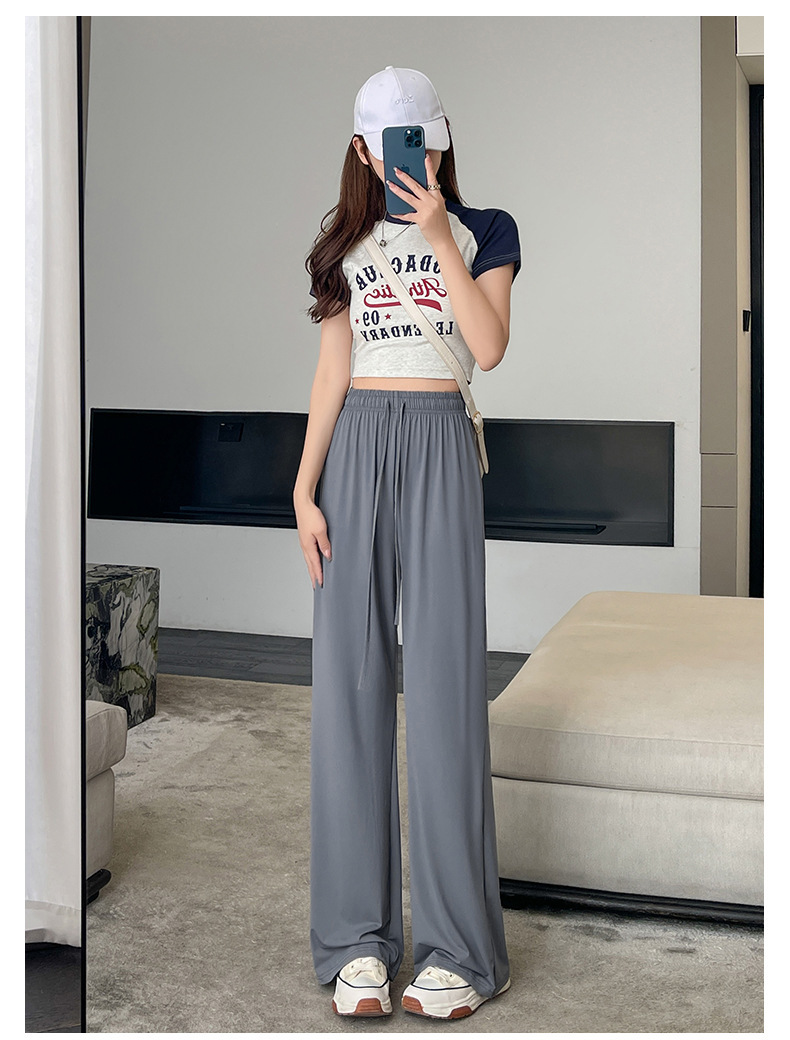 UPF50+夏季薄款冰丝运动裤女高腰宽松直筒休闲阔腿居家凉凉防晒裤详情24