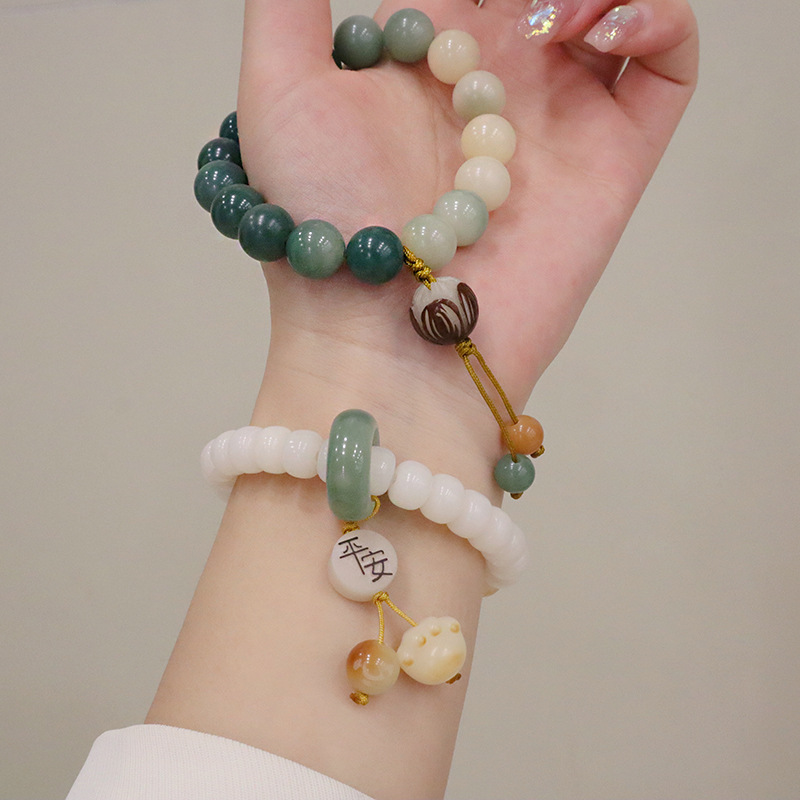 天然白玉菩提雕刻莲花佛珠手串搭配平安猫爪原创设计菩提子手链女详情7