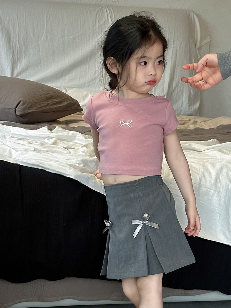 女童蝴蝶结露背T恤2024夏季新款韩版左小然自制刺绣蝴蝶结短袖详情12
