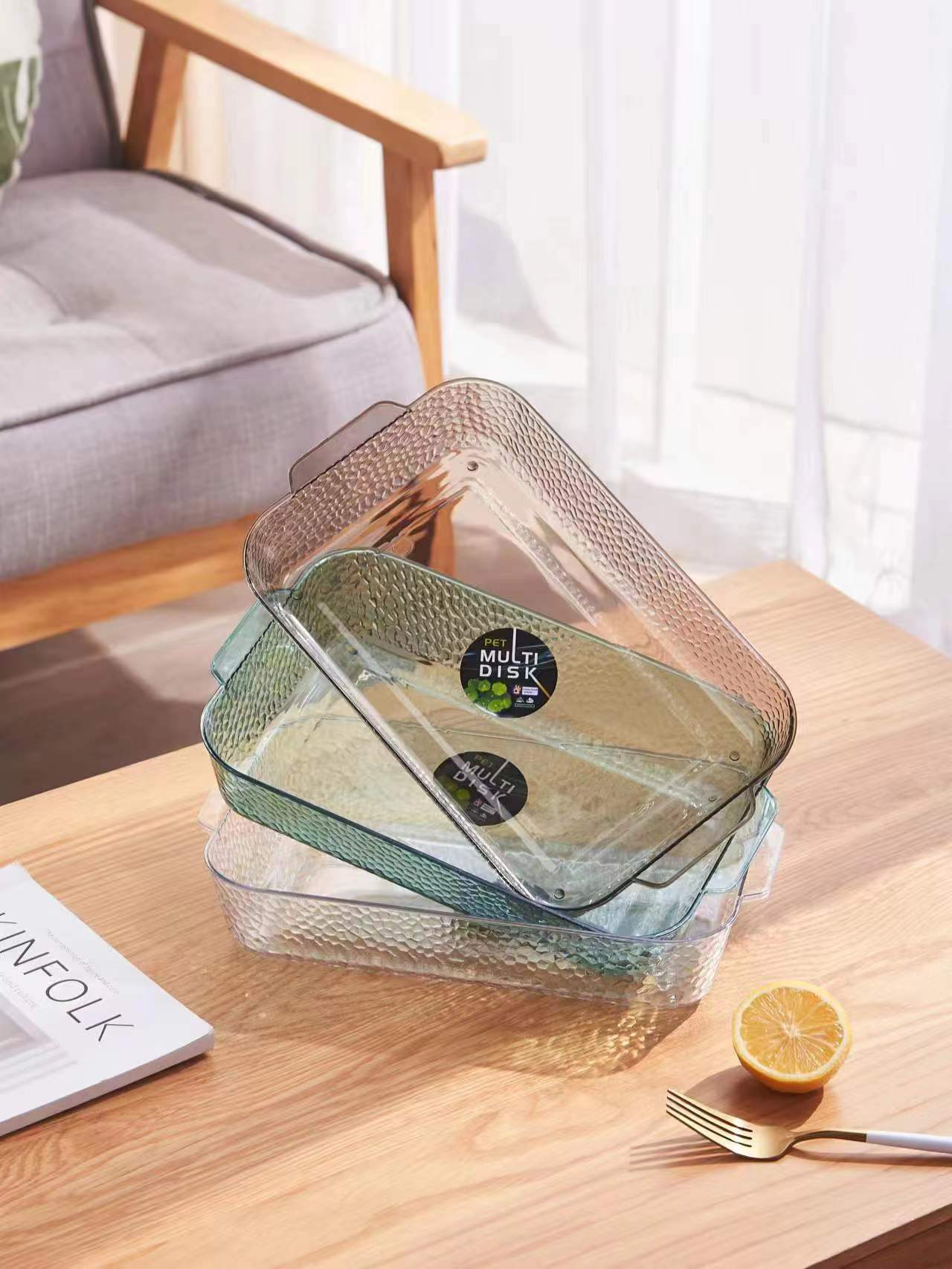 Rectangular glass tray, European-style household fruit plate, living room water cup tray set, tea cup plate, transparent flat plate pic 2