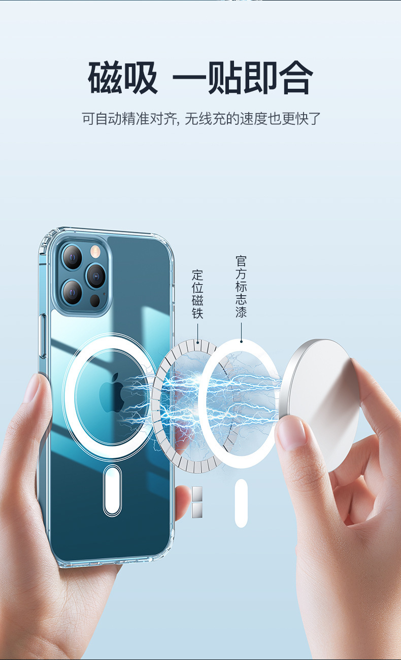 Suitable for iPhone15 Pro phone cases, Apple 14pro wireless charging transparent magnetic case, MagSafe phone case pic 6