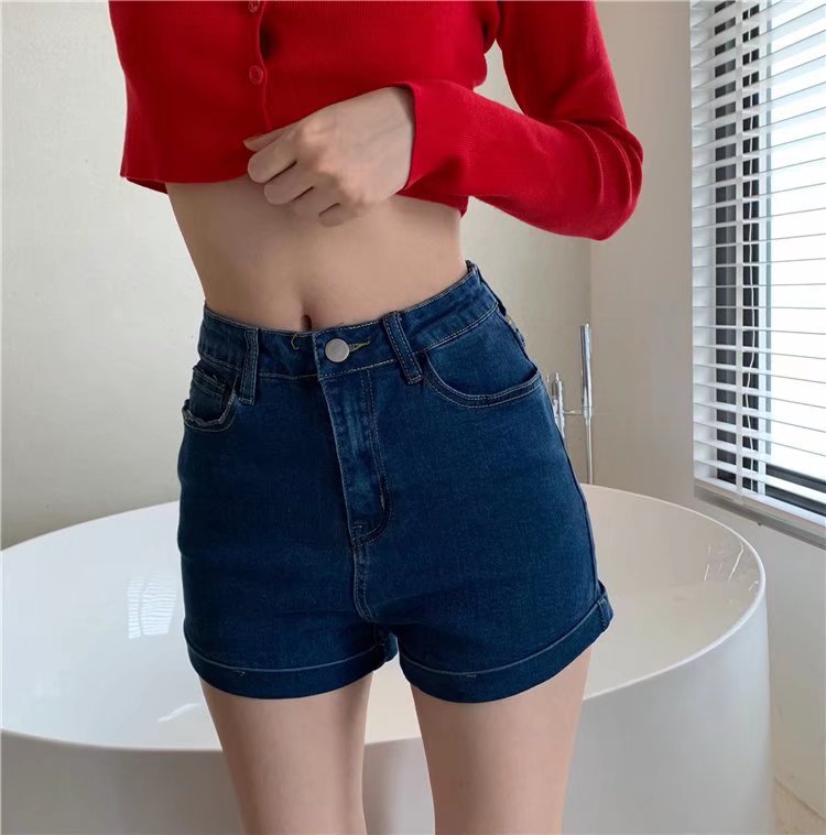 Wholesale of slim Hyuna style versatile rolled-up hot pants for women, high-waisted, light-colored tight denim shorts pic 62