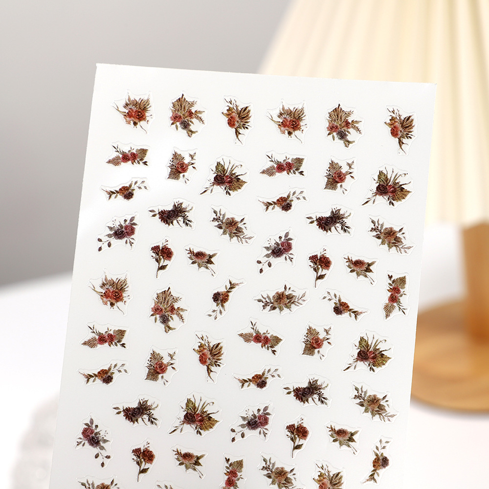 Rose nail art Japanese-style stickers, flower vases, watercolor flowers, fresh broken flowers, dried flowers, nail art decals pic 1