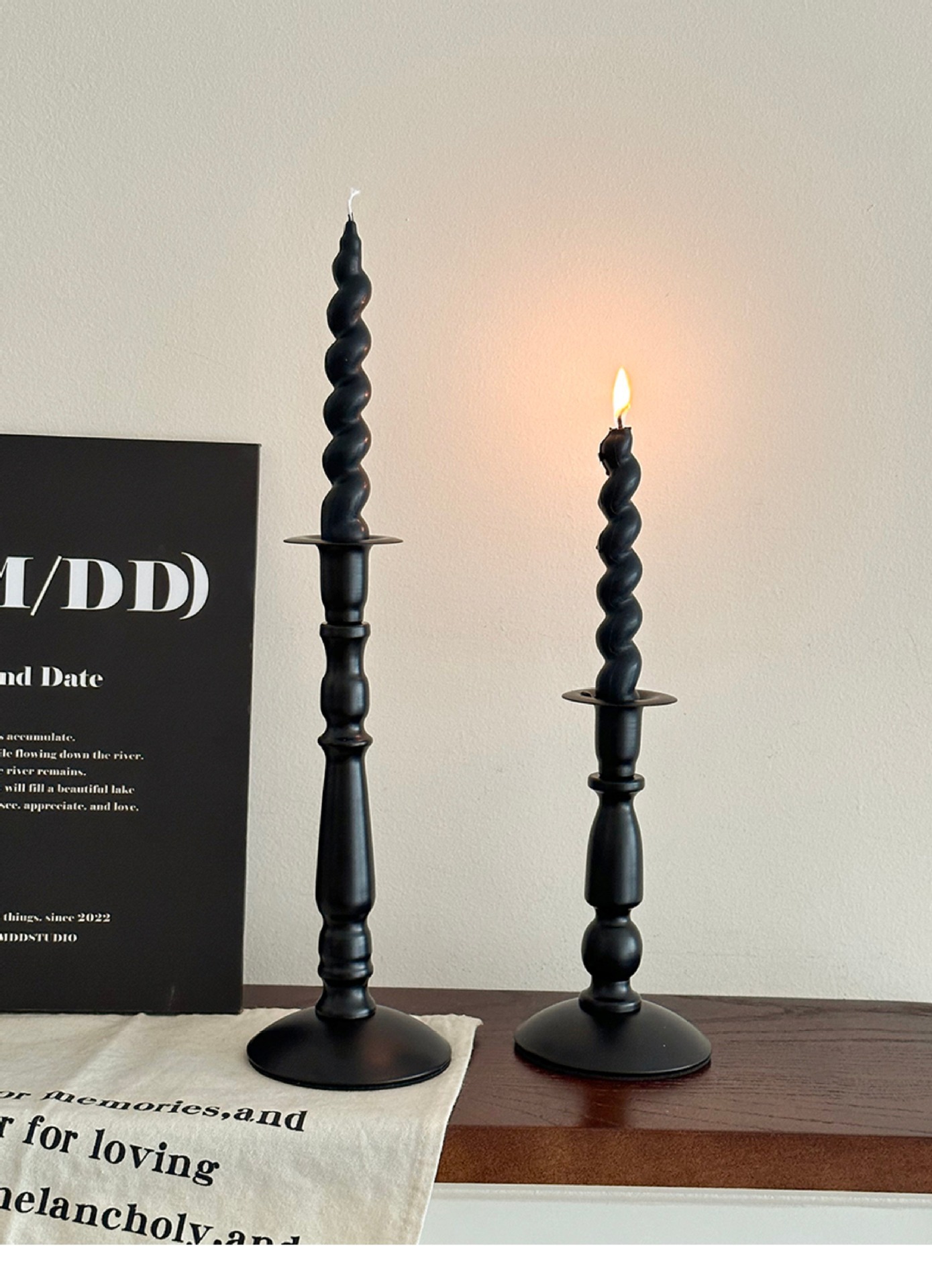Cross-border ins American retro black iron candlestick for dining table atmosphere decoration, Roman column long candlestick pic 16