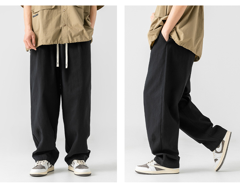 Japanese-style pure cotton casual pants for men in spring 2024, featuring a retro double pleated design and versatile long pants for men pic 14