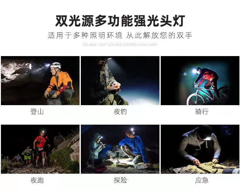 New cross-border XPE+COB dual-source strong headlight, USB charging fishing light, outdoor head-mounted mini headlight pic 2