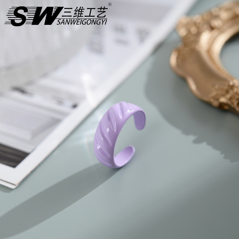 Fashionable Korean-style color spray open ring designer, niche color macaron index finger ring, elegant style jewelry wholesale pic 5