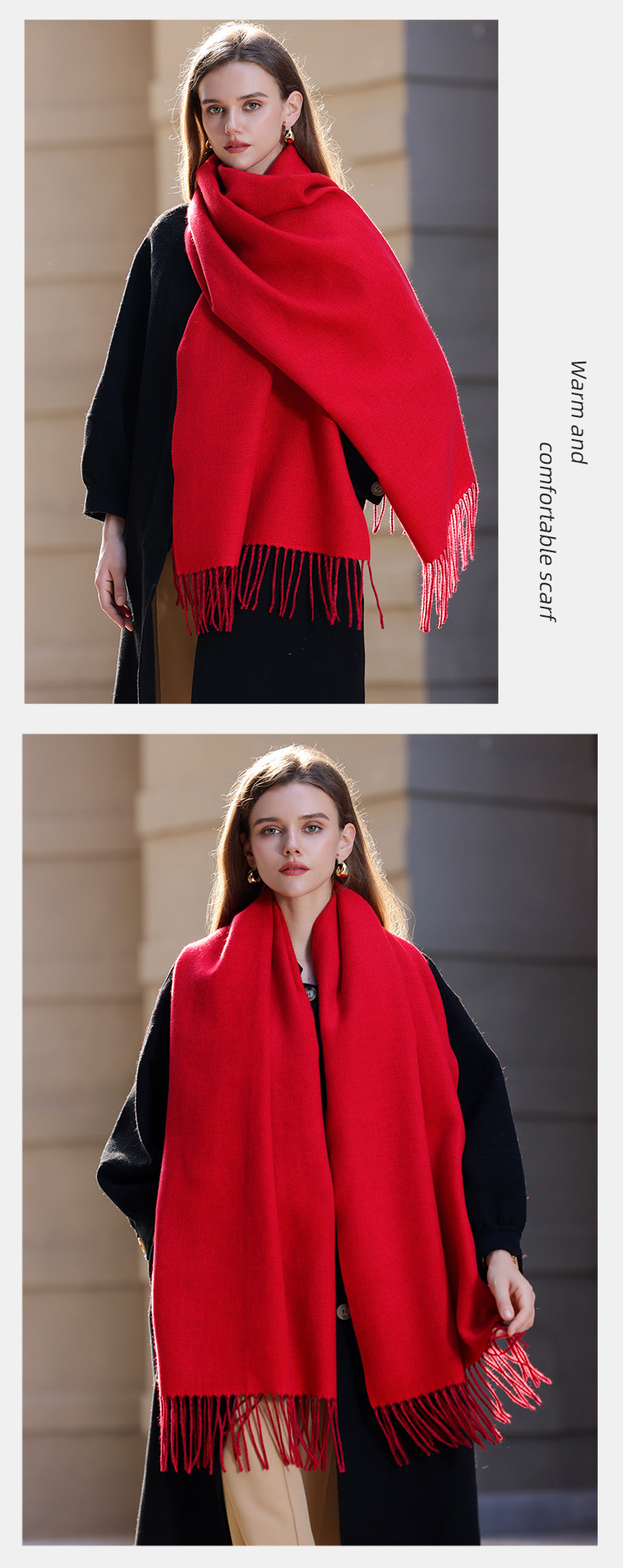 The 2023 new double-sided solid color macaron scarf for women is a bestseller in winter. It is fashionable and warm with faux cashmere tassels. Wholesale pic 29