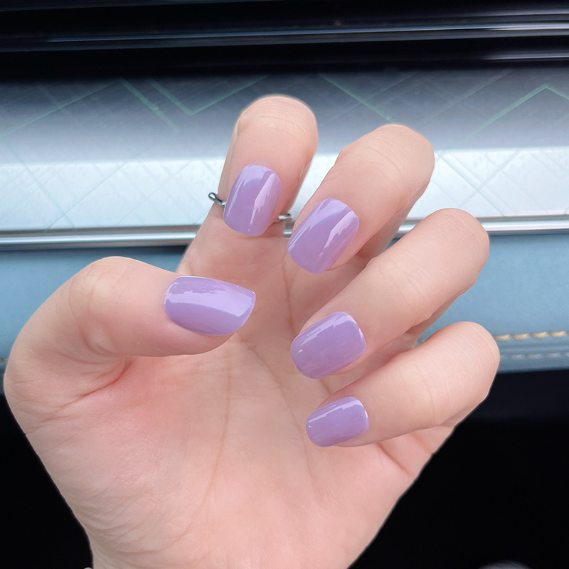 Handmade candy-colored short wearable nail, simple and fresh in summer, solid color nail nail pieces, detachable false nail stickers, nude color pic 7