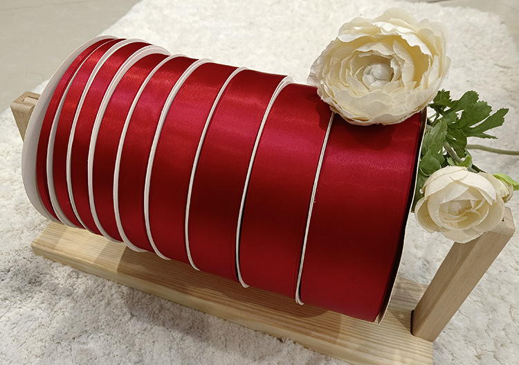 Wholesale wine red ribbon high-density polyester tape packaging bow ribbon, flower wedding candy box packaging woven tape pic 9
