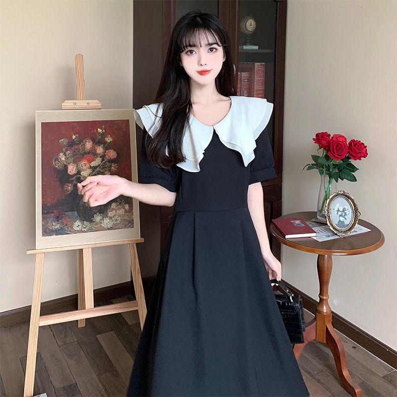 胖MM大码夏新款文艺复古小清新法式荷叶领收腰系带连衣裙短袖显瘦详情6