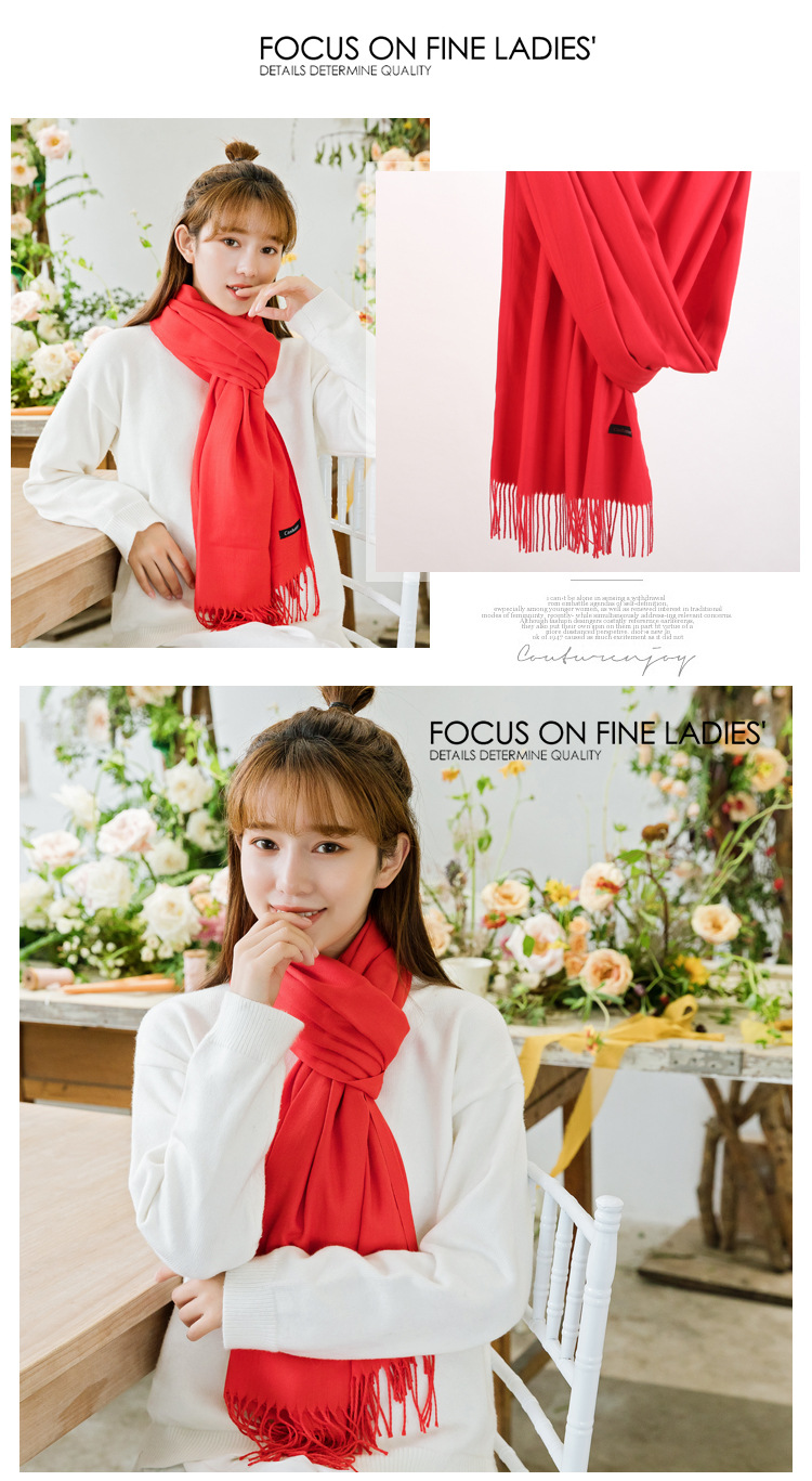 Factory direct sales of new imitation cashmere scarf for women, Korean version for autumn and winter warmth cashmere solid color gift scarf shawl pic 32