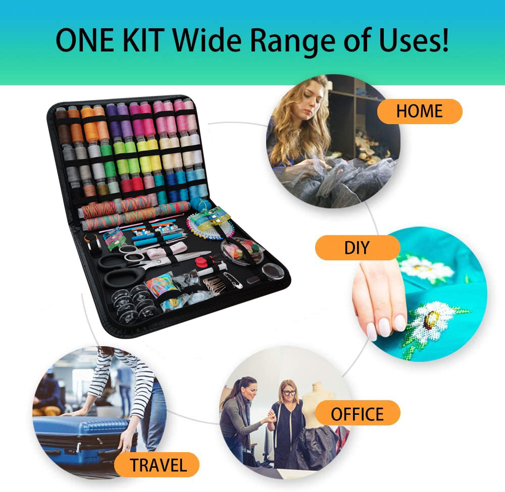 E-commerce 206-piece set of hand-stitched bag, black sewing bag, leather sewing bag, portable sewing set pic 13