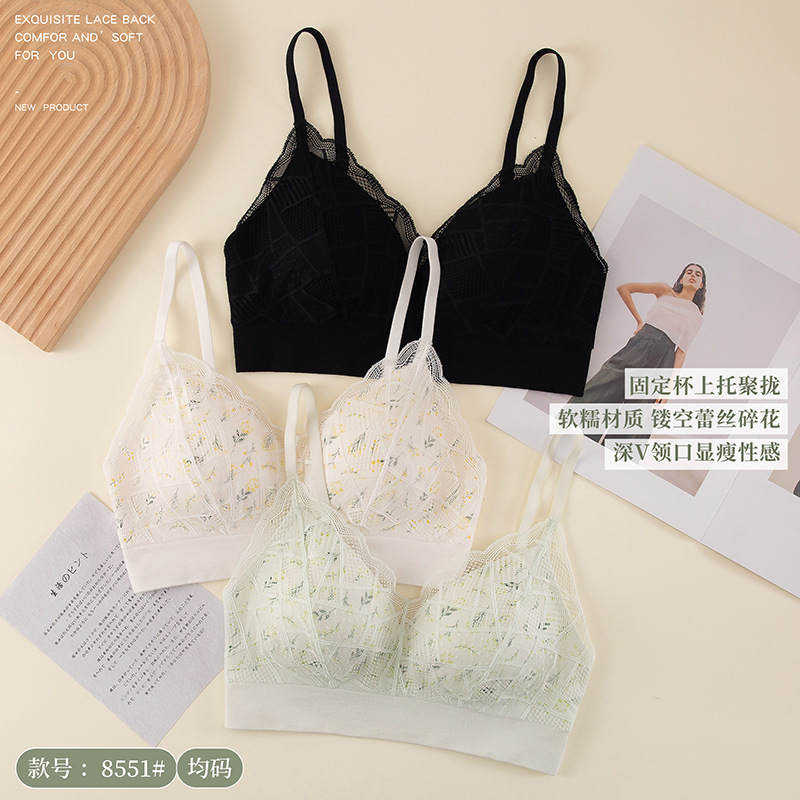 高品质新款翠花蕾丝背心托胸固定杯内衣收副乳田园风少女无缝裹胸详情10