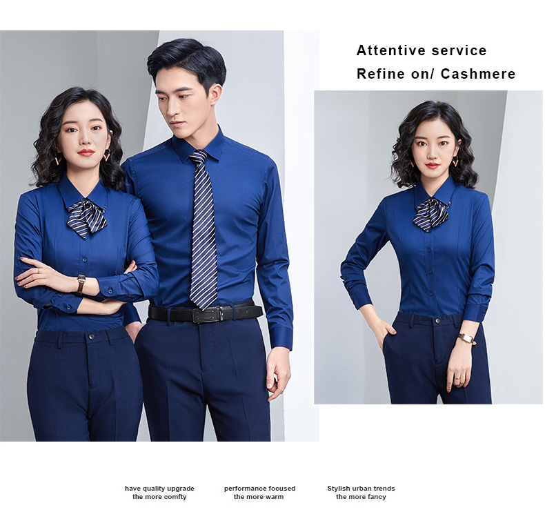 Factory direct supply of long-sleeved white bamboo fiber shirts for men, blue workwear no-iron fitted shirts for women, both men and women pic 28