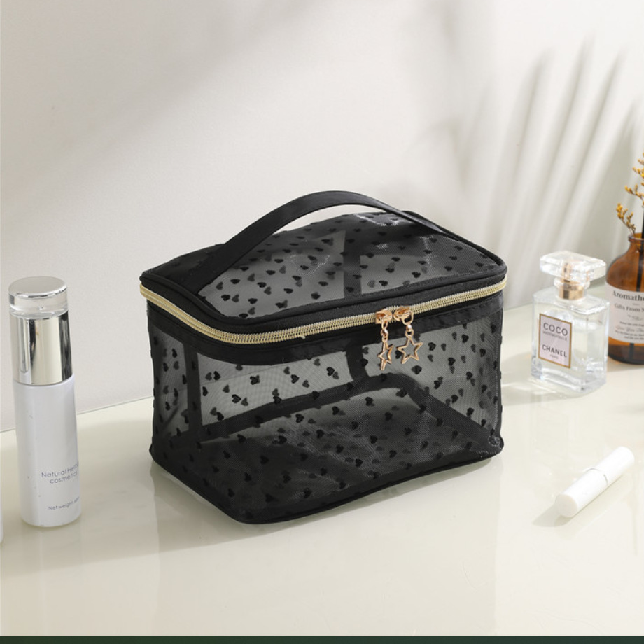 跨境现货新款手提包化妆包便携式透明大容量双层网纱洗漱收纳包袋详情27