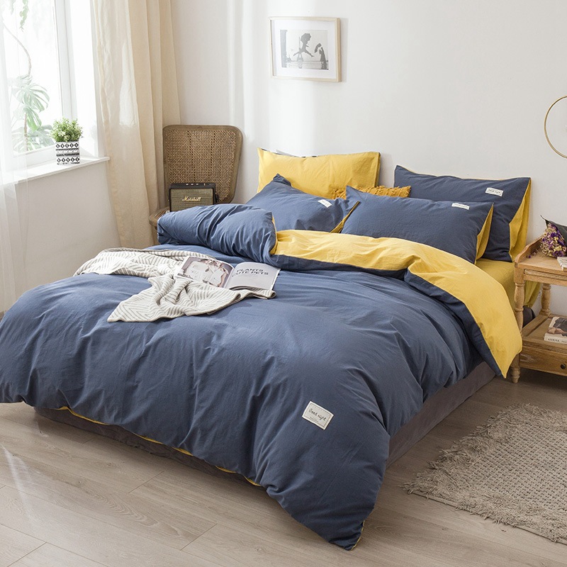 100纯棉撞色双拼四件套床上用品被套床单床笠适合裸睡四季通用详情37